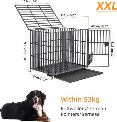 Кіяж для собак BingoPaw XXXL: міцна переносна клітка-вольєр з перегородкою, 2 дверцятами та піддоном, для великих та середніх собак, 130x100x100 см
