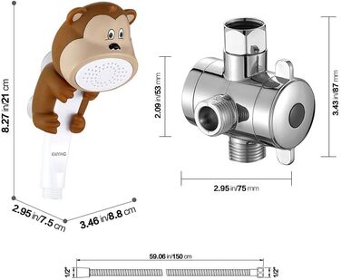 KAIYING Kids Showerheads, Cartoon Water Flow Sprinkler Shower, Shower Head Attachment for Toddlers, Baby Handheld Shower Head Bathroom Accessories, Kids Shower Head Attachment (J: Showerhead (Frog) + Hose + Diverter Valve) (Monkey Showerhead Set)