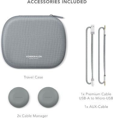 Беспроводные наушники VONMÄHLEN Concert One Bluetooth On-Ear – стильный дизайн, чехол для переноски, Micro-USB, AUX, 40 мм (сріблясті)