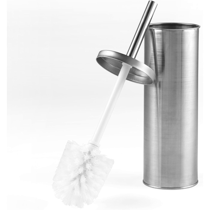 Набір для чищення унітазу Beldray LA059451WHTFEU7 з тримачем – щітка для унітазу з жорсткою щетиною, гігієнічний тримач з кришкою, білий (нержавіюча сталь)