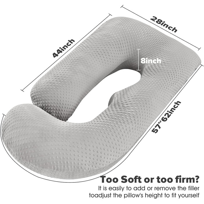 Подушка для вагітних Elover U-подібної форми, 144 см, знімний чохол, зелений (сірий світлий), поліпропілен