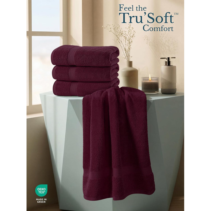 Набір банних рушників Utopia Towels, 100% бавовна, преміум якість 600 г/м², гігроскопічні та м'які, бордовий колір (4 шт.)