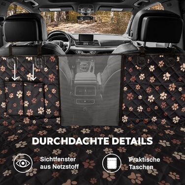 Захист для заднього сидіння автомобіля для собак Hainberger: водовідштовхуючий, анти-царапин, з боковим захистом та оглядовим вікном, 4-в-1, 137x147 см (з візерунком)
