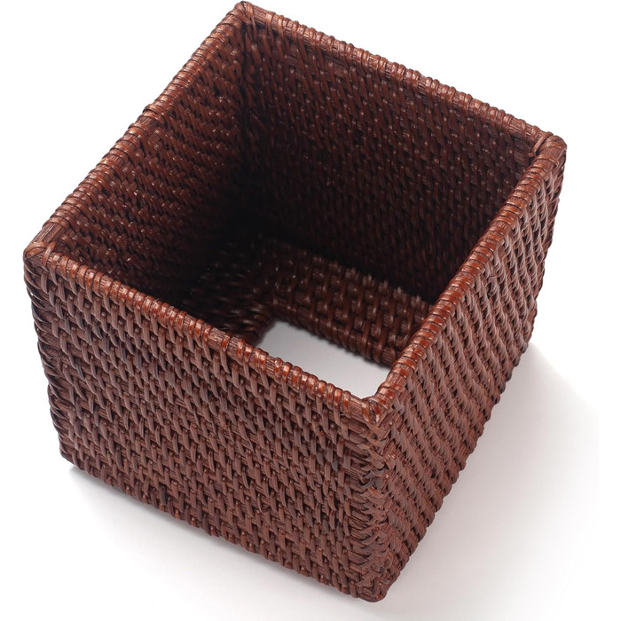 Square Rattan Cosmetic Tissue Boxes, Tissue Box Holder Dispenser for Home Office, 14.5 x 14.5 x 14.5 cm, Honey Brown