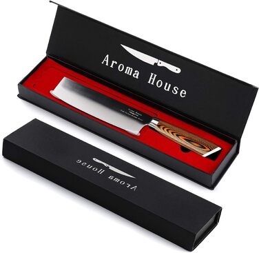 Професійний кухонний ніж Aroma House 18 см з нержавіючої сталі з подарунковою коробкою для дому та ресторану (Nakiri)