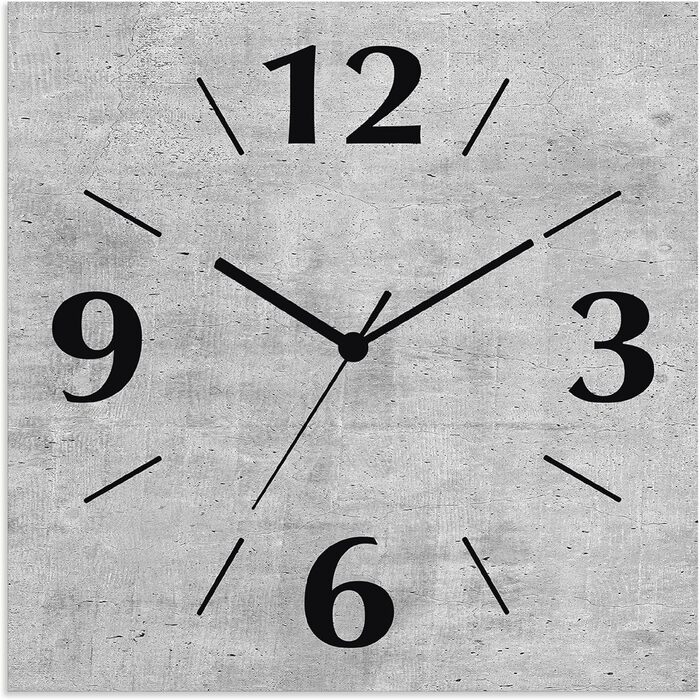 ARTLAND Wall Decor Wall Clock without Ticking Sound, Aluminum, 30x30 cm, Square, Silent, Analog, 4 Numerals, 30x30 cm, U1RE Optics (Concrete, Quartz Clock)