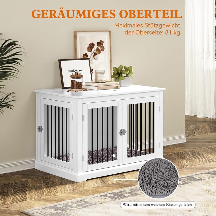 Клітка для собак у дім, Будка для собак з подушкою, Внутрішня клітка для собак, Будка для собак, Клітки для собак великих порід, Клітка для собак у стилі меблів з відкидним верхом, Білий (L)