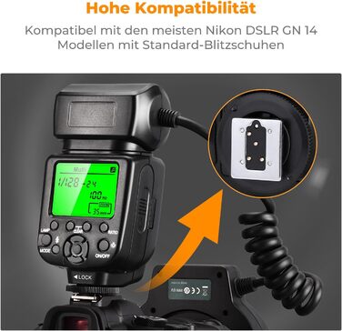 Кольцевий світловий прилад K&F Concept TTL для Nikon DSLR, GN 14, з AF-підсвічуванням та адаптерними кільцями