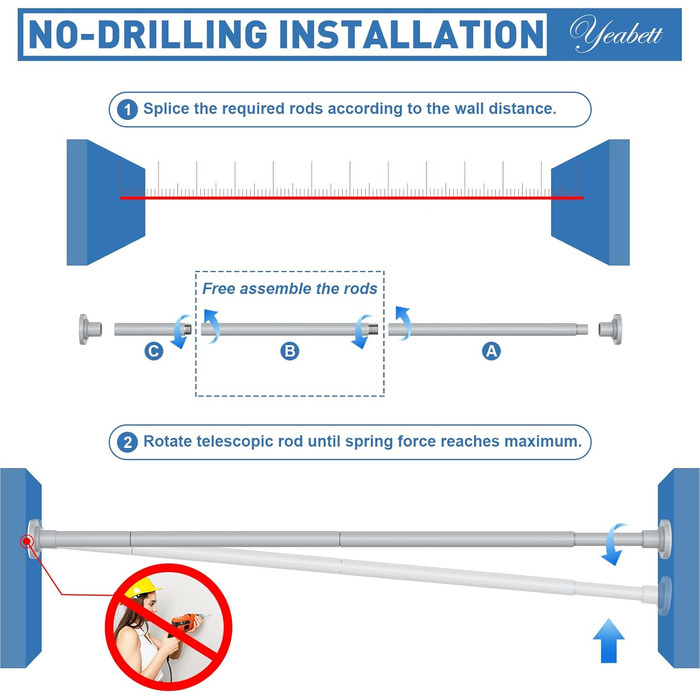 Штанга для штор без свердління, 48-119.4 см, телескопічна, кріпиться без свердління, для душу/штор, сіра (1 шт.)