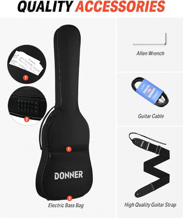 Електрогітара Donner Set LP-стиль 39 дюймів (Чорний) з чохлом, ременем та кабелем