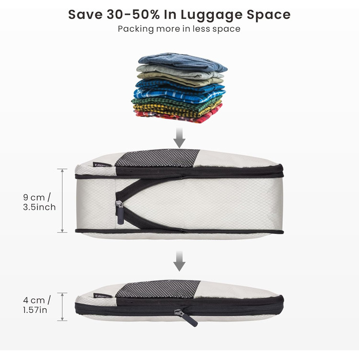 Набір органайзерів для валізи з компресією, 6 шт. - Кубики для пакування одягу, білий (Elfenbein) - Організація багажу в дорогу