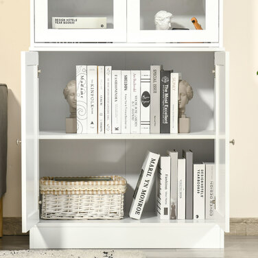 HOMCOM 178.5 cm Tall Bookshelf Display Cabinet with Glass Door, 6 Compartments, Kitchen Cabinet for Living Room, Kitchen - White | Aosom