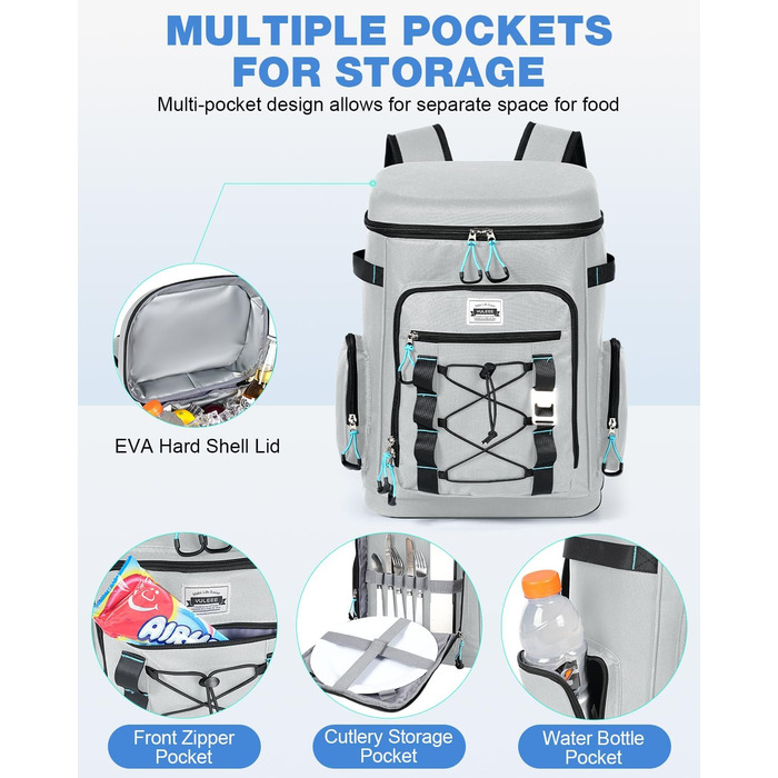 Large Cooler Bag Waterproof Insulated Leakproof Rolltop Cooler Bag Backpack Soft Cooler for Food & Drinks for Beach/Picnic/Camping