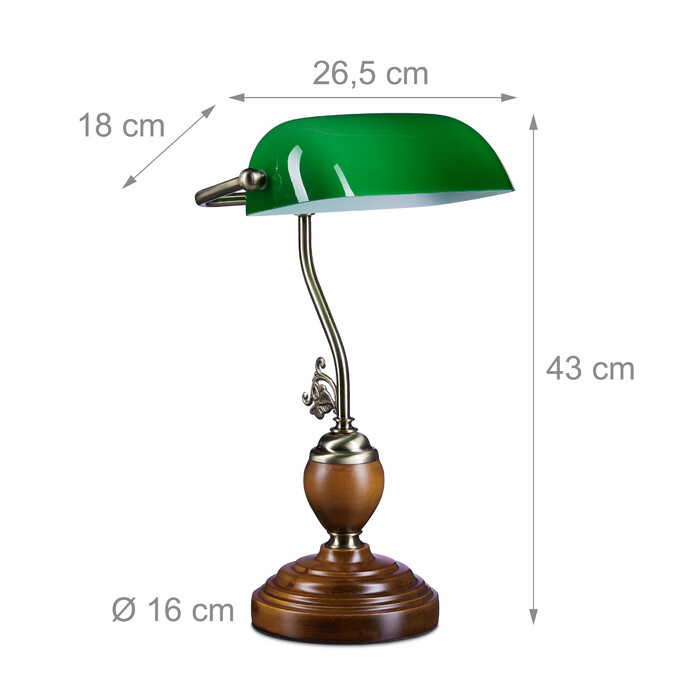 Relaxdays Banker's Lamp JONES with Wooden Base