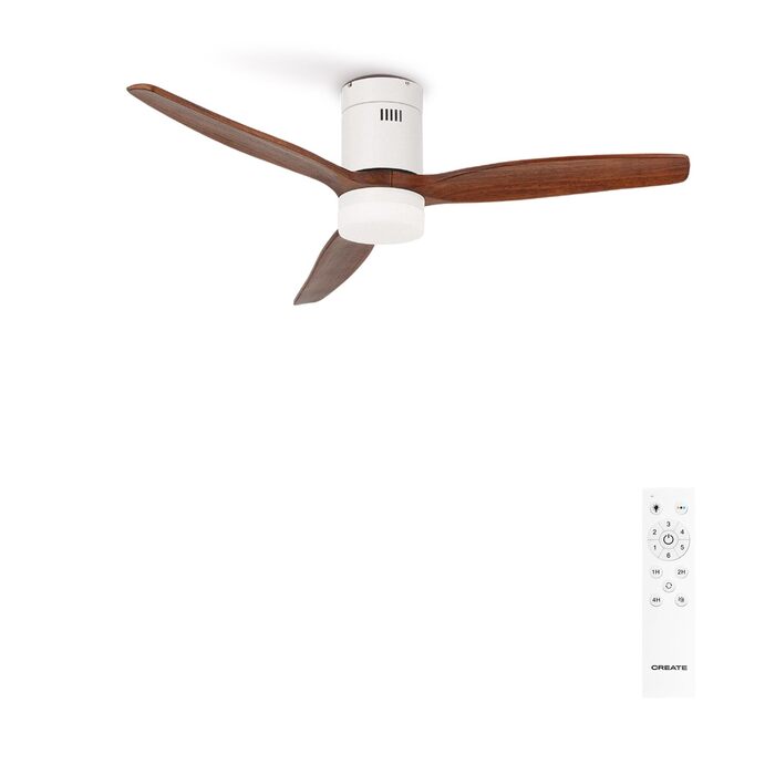 Вентилятор стельовий WINDCALM ABS білий з пультом, 40W, Ø132cm, 6 швидкостей, таймер, DC-двигун, літо/зима, з підсвіткою, колір дуб