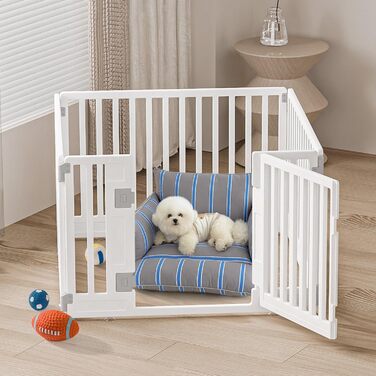 Клітка-забіг для цуценят Gupamiga, розкладний вольєр для собак з дверима, білий (178x178 см), 8 штук (4 секції)