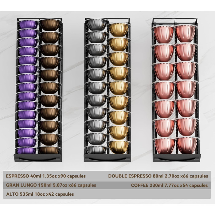 Тримач для капсул кави Nespresso Vertuo та Dolce Gusto на 50 капсул, металевий, чорний