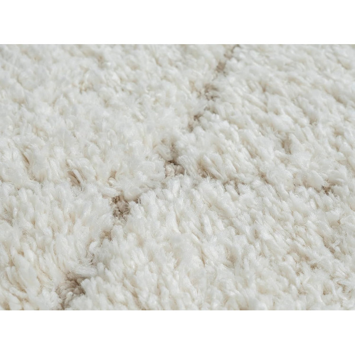 Килим Bahar Shaggy: дизайнерський килим для вітальні, м'який та легкий у догляді, високий ворс, кремовий ромбічний візерунок, 120 x 170 см