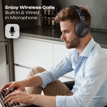 PowerLocus P6 Bluetooth навушники Over-Ear, бездротові з супер басами, 40 годин відтворення, мікрофон, голосовий асистент, активне шумопоглинання для iPhone, Samsung, iPad, PC, Laptop, TV, чорний/срібний