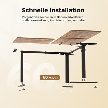 Регульований кутовий стіл Agilestic з підйомним механізмом, 160 x 140 см, коричневий