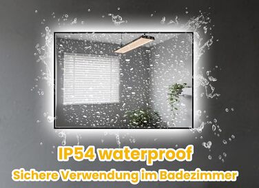 LED дзеркало для ванної кімнати з підсвічуванням 45x65 см, водонепроникне IP54, холодне біле світло 6500K, прямокутне, енергозберігаюче, біле
