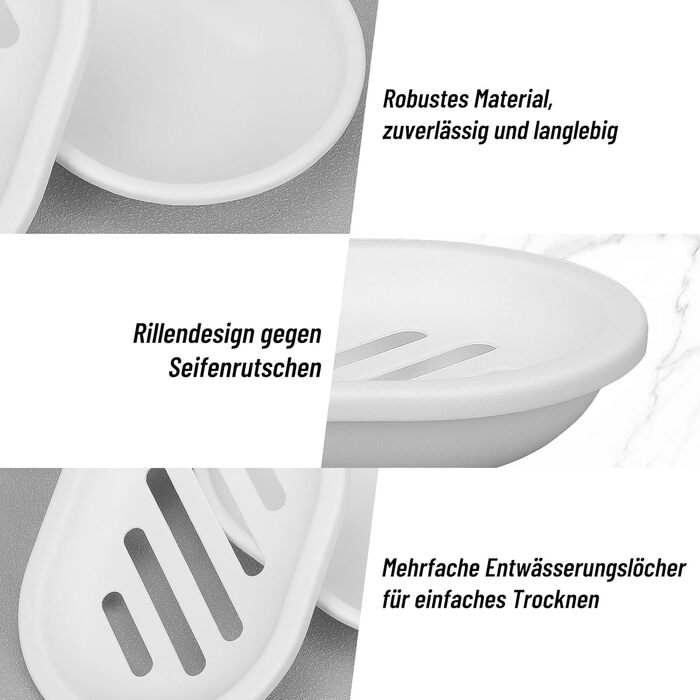 Двошарова мильниця AstraLoom 2 шт., пластикова, самостійно спорожняється, антипригарне покриття - для ванної/кухні/губки (білий)