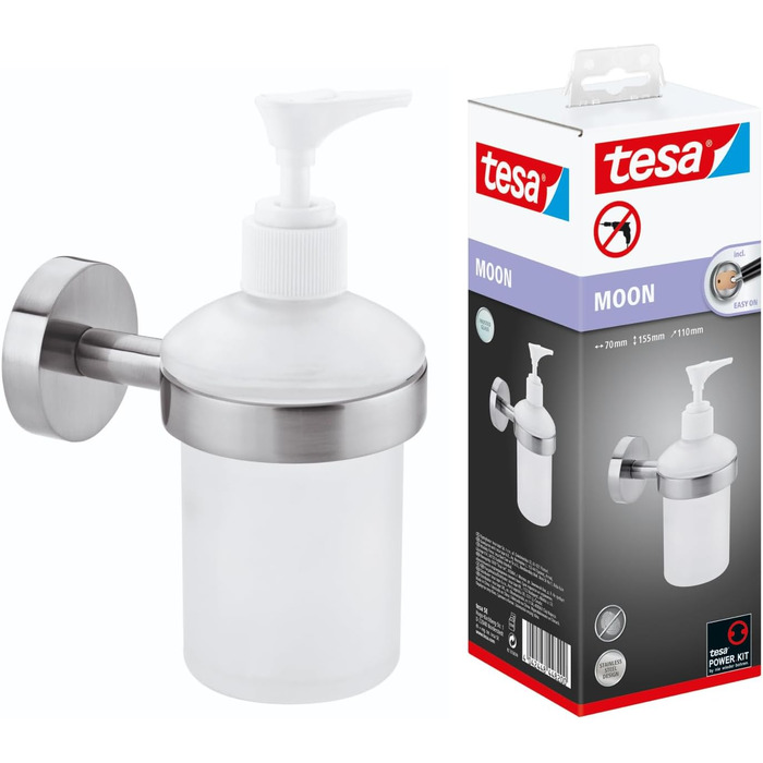tesa Moon Bad Handtuchhalter, 2-arm and swivel, chrome - for wall mounting without drilling, incl. adhesive solution - 50mm x 83mm x 456mm