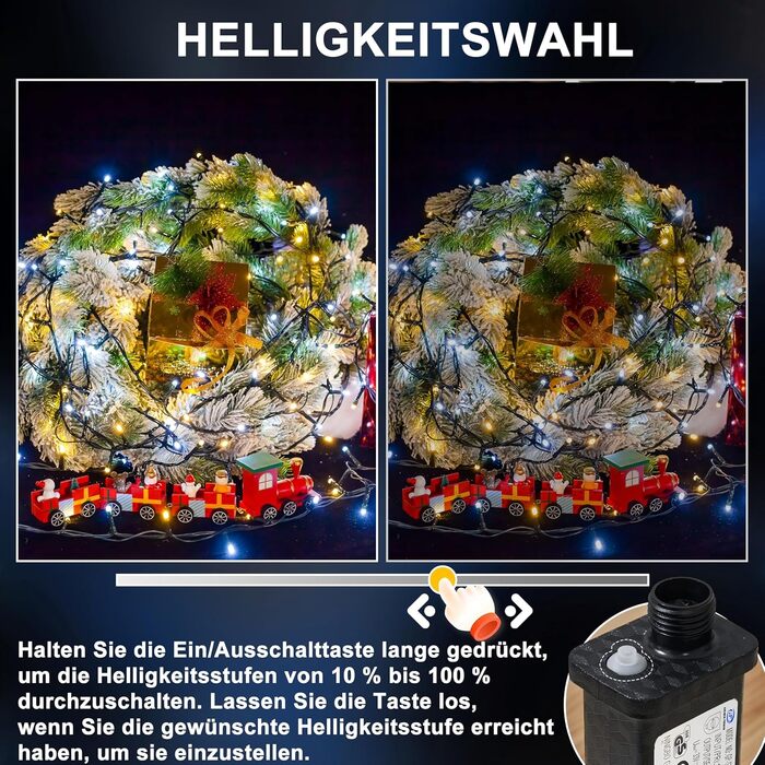 LED гірлянда WISD 13м, 200 LED, рожево-біла: регульоване святкове освітлення на темно-зеленому кабелі з 12 режимами, таймером та EU штекером. Декор для ялинки, балкона, кімнати, саду.