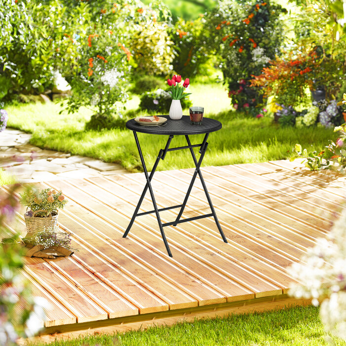 Relaxdays Round Garden Table with Rattan Look