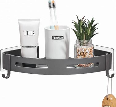 Дзеркальна поличка для душу Gricol без свердління, сірого кольору, з 2 гачками. Підходить для ванної кімнати та кухні.