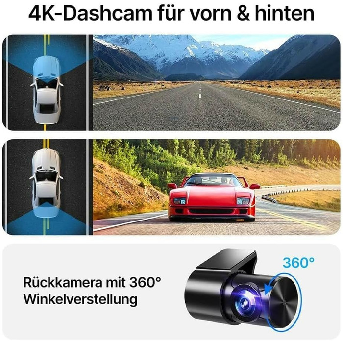 Відеореєстратор Oryzom 4K з екраном 3.94' - автомобільна камера переднього та заднього огляду, 170° ширококутний об'єктив, нічне бачення та режим паркування