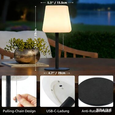 MALUX LED Акумуляторна Настільна Лампа: Бездротова, З Димером, 8 Кольорів, IP44 Водонепроникна, для Будинку, Саду, Готелю, Балкону