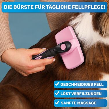Щітка для собак та котів BluePet для довгої шерсті - видаляє підшерсток, ковтуни та вузли. Версія 2.0 з кнопкою для очищення. Для щоденного використання (Блакитна) (Рожева)