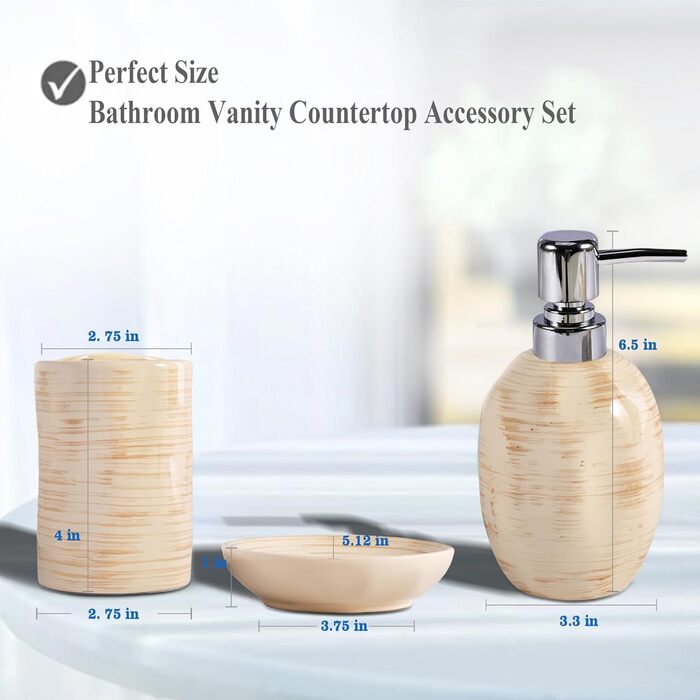 Набір для ванної кімнати на 3 предмети: органайзер з кераміки (тримач для зубних щіток, дозатор мила, мильниця), стильна декор у стилі бохо, мармурова текстура, бежевий колір