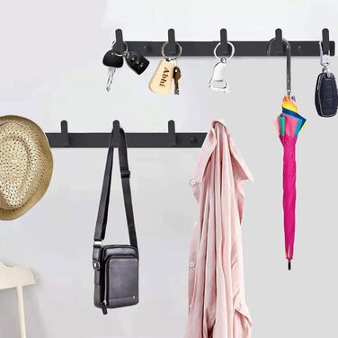 Coat Hooks, Wall Mount, Wall Coat Hooks, 5 Hooks, Black, Closet Hooks, Hat Shelf, Key Hooks for Wall, Jacket Holder Wall, Entryway Hooks Wall Mount, Clothes Rail (2 pieces)