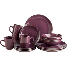 Набір посуду на 4 особи, 16-ти частинний, фіолетовий, з мідним декором