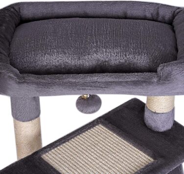 Дряпка для котів Lionto з лежаком та гrottoю, 75 см, з сизалевого мотузка та м'якого плюшу, 2 іграшки з дзвіночками, підходить для кошенят та дорослих котів (темно-сірий)