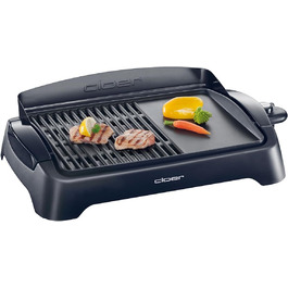 Cloer 656 Electric Grill - Tabletop Grill with Splash Guard, Large 43x30.5cm Non-Stick Surface, 2000W, Black