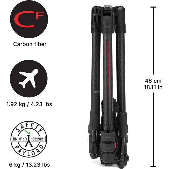 Штатив Manfrotto Befree Advanced 3-Way з тріножкою та рідинною головкою для камер та відеокамер до 6 кг, алюміній, фотоаксесуари для DSLR, CSC, Mirrorless, фото та відео