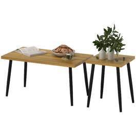 HOMCOM Set of 2 Side Tables with Steel Frame, Living Room Table Coffee Table for Living Room Bedroom Natural | Aosom