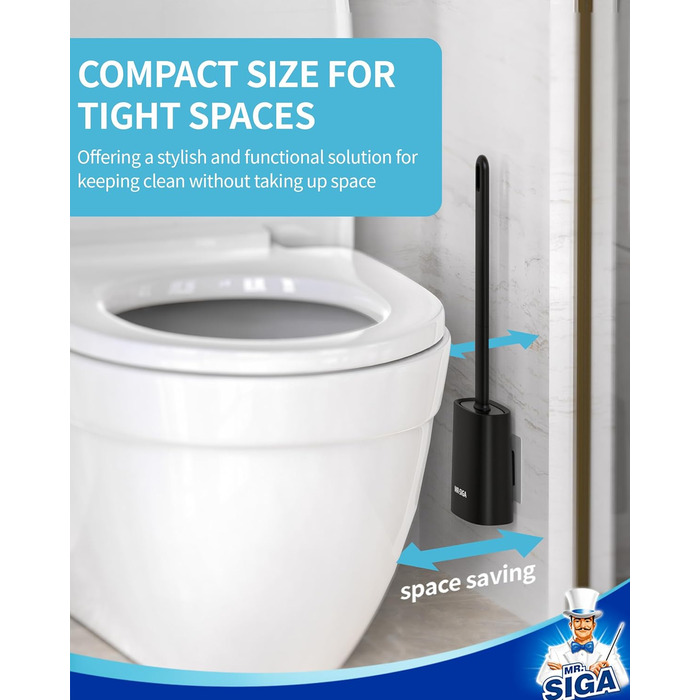 Набір для чищення унітазу Mr.SlGA з тримачем, настінний, компактний, білий, 2 шт. (чорний)
