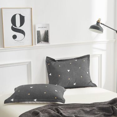 Комплект постільної білизни Uozzi Bedding Queen: 3 шт., блакитний, сірий, трикутний дизайн, 800 TC, мікрофібра з блискавкою, 4 стрічки, сучасний літній стиль для жінок та чоловіків (темно-сірий, Twin (1 комплект простирадла + 2 наволочки))