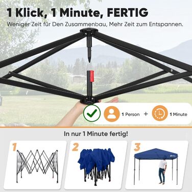 Sekey One-Touch Pop Up Pavilion 3x3 Waterproof Stable Winter-Proof, Folding Pavilion 3x3m with Thickened Tubes, Party Tent Pavilion Folding for Camping Festival Party, (Navy, with Side Walls)