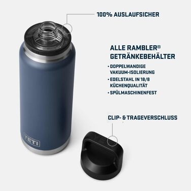 Термофляга YETI Rambler 1Л (1000 мл) з нержавіючої сталі з герметичною кришкою Chug Cap для гарячих та холодних напоїв, колір Charcoal