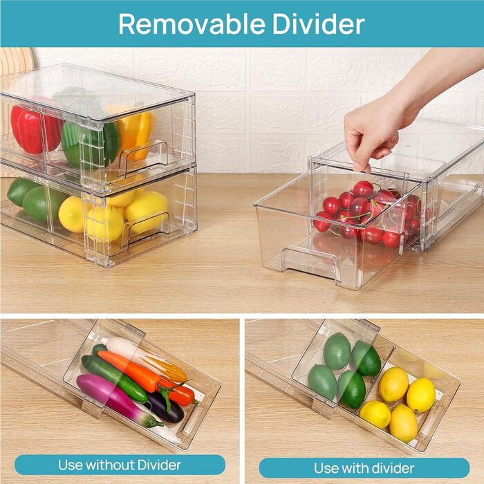 Vtopmart 4-Piece Stackable Storage Drawers, Clear Acrylic Drawer Organizers with Handles, Storage Organizer for Refrigerator, Bathroom, Closet, Pantry