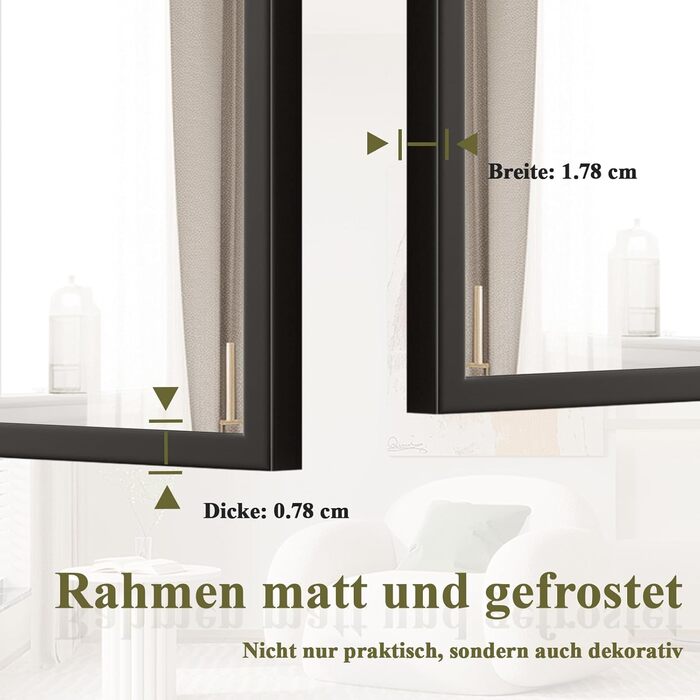 Дзеркало настінне прямокутне BEAUTYPEAK 81x61 см з металевим каркасом, безпечне, для ванної, спальні, вітальні (Чорний)