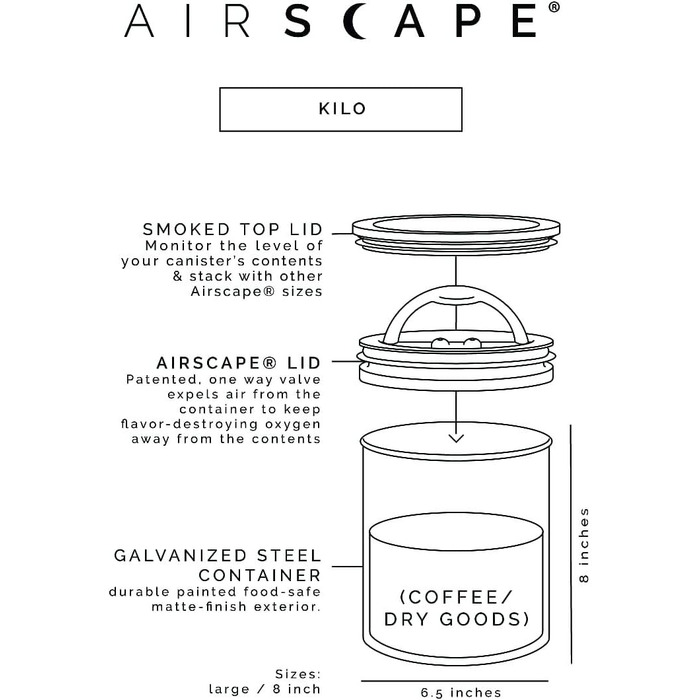 Airscape Coffee Storage Canister (1.1 kg dry beans) – Large Kilogram-Sized Container, Patented Airtight Lid Pushes Air Out to Preserve Food Freshness (black)