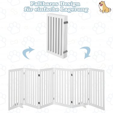 Захисний бар'єр для собак COSTWAY 89 см, 4 панелі, дерев'яний, розкладний, для дітей, захист від сходів, білий