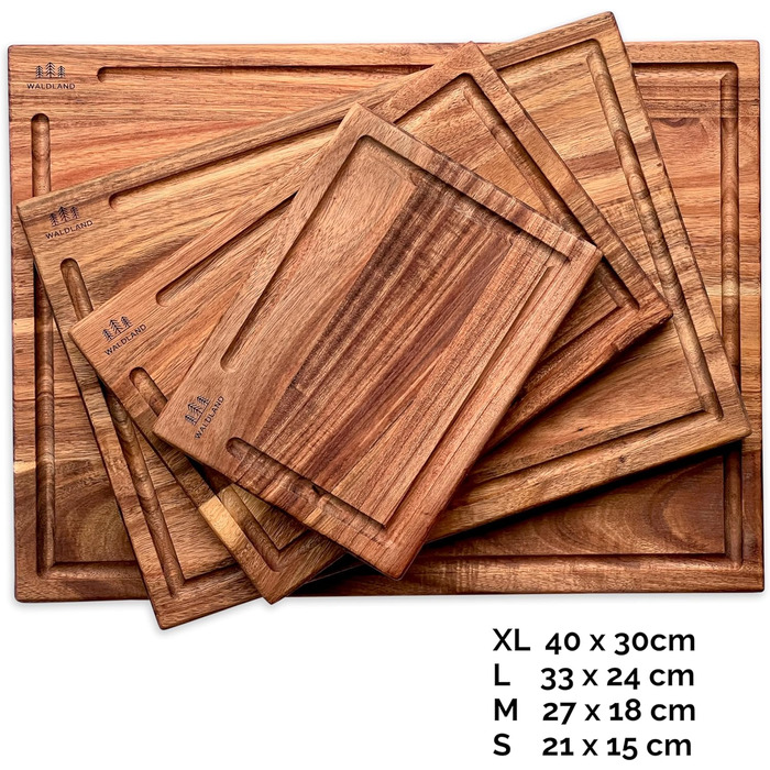 Premium Cutting Board Wood 4-Piece Set (40x30, 33x24, 27x18, 21x15) | Includes Cutting Board Stand | Wood Cutting Board Kitchen | Cutting Board Set Made of Robust Acacia Wood