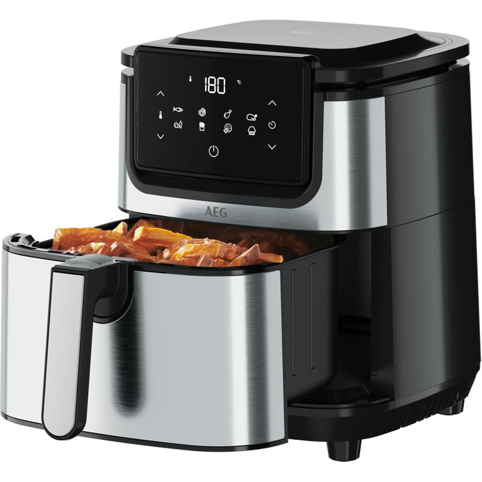 AEG AF6-1-4ST Hot Air Fryer / Frying / Grilling / Roasting / Baking with little to no oil / 8 programs / 3.5 l capacity / dishwasher safe / LED touch display / programmable / Stainless steel, Grey Stainless Steel 3.5l Capacity Series 6000